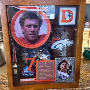 NFL Broncos Shadow Box with Brown Frame